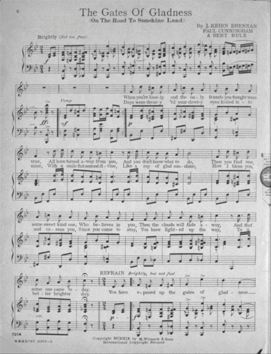 The Gates of Gladness (The Road To Sunshine Land). Novelty Song Voice scores gallery preview page 2