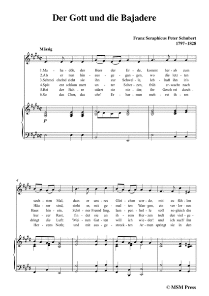 Schubert-Der Gott und die Bajadere,in E Major,for Voice&Piano image number null