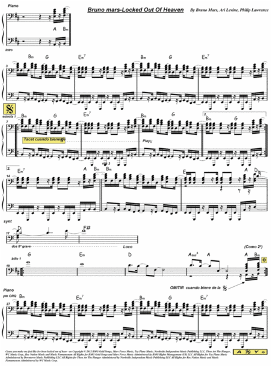 Locked Out Of Heaven Locked Out Of Heaven Piano Solo scores gallery preview page 2