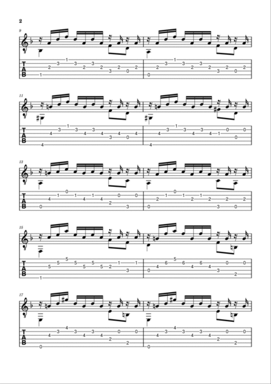 Prelude in D minor TAB - BWV 999 Acoustic Guitar scores gallery preview page 2