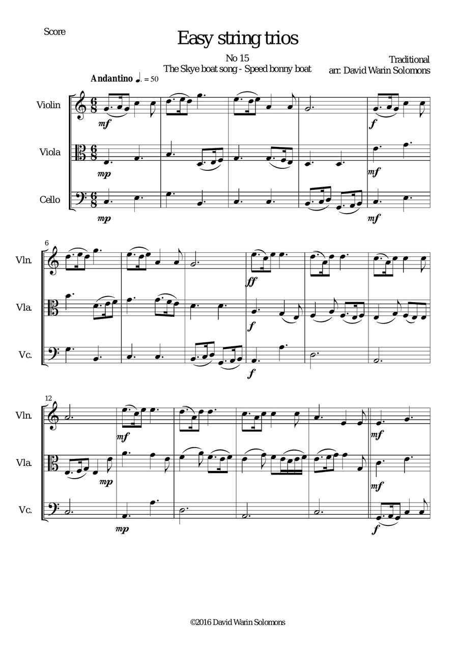 The Skye boat song (Speed bonny boat) for string trio String Trio scores gallery preview page 1