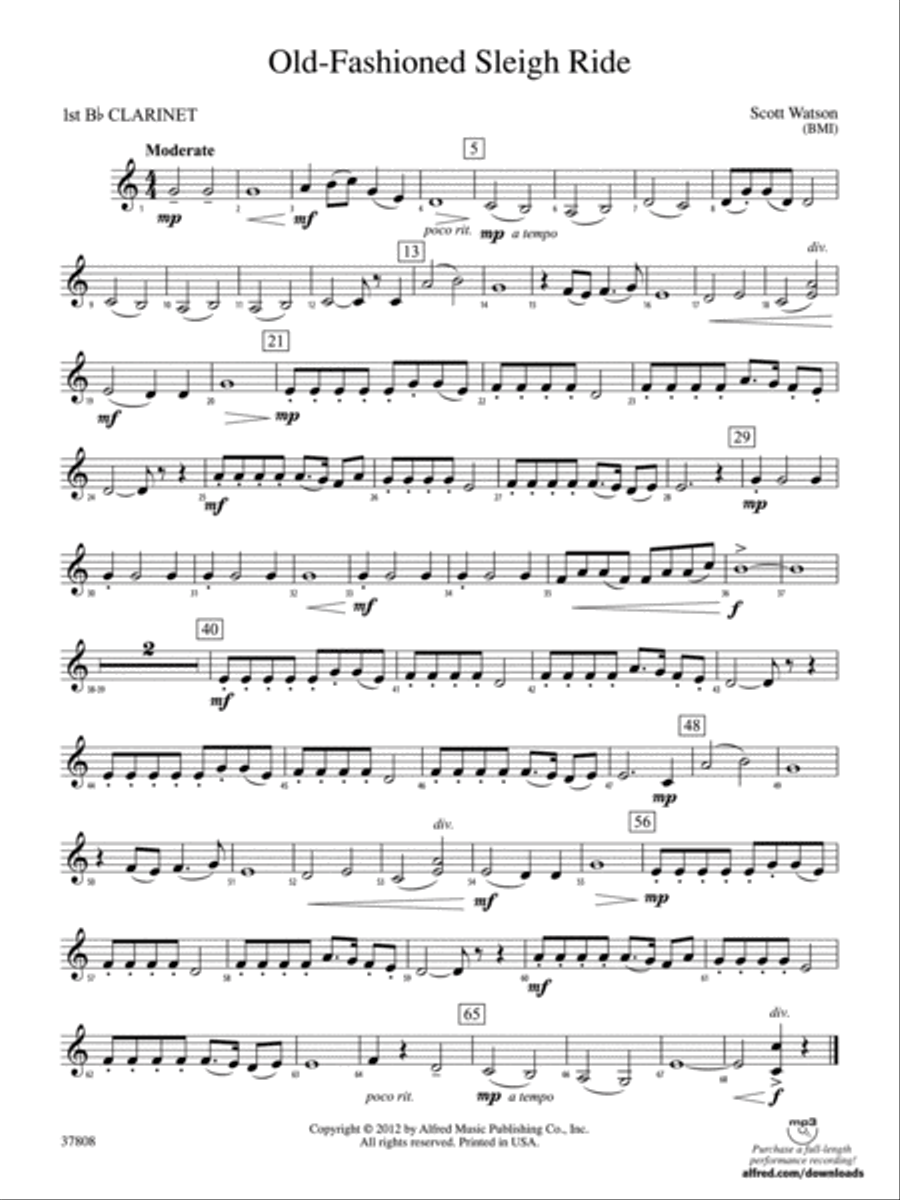 Old-Fashioned Sleigh Ride: 1st B-flat Clarinet Concert Band scores gallery preview page 1
