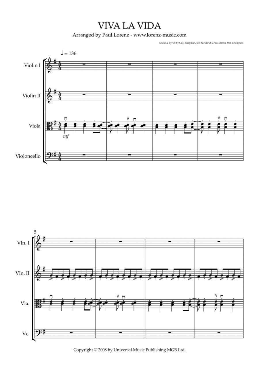 Viva La Vida String Quartet scores gallery preview page 1
