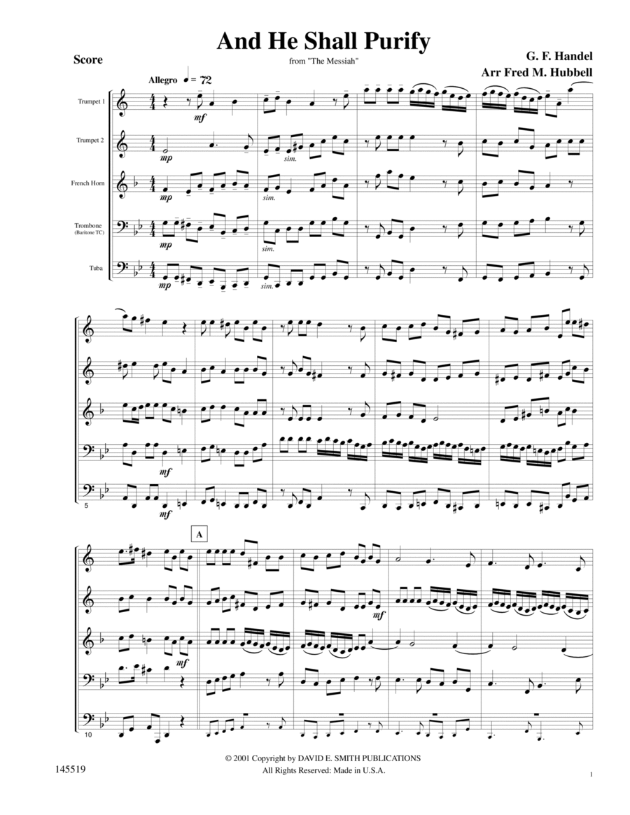 And He Shall Purify Brass Quintet scores gallery preview page 1
