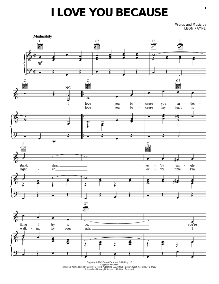 I Love You Because Piano, Vocal, Guitar scores gallery preview page 1