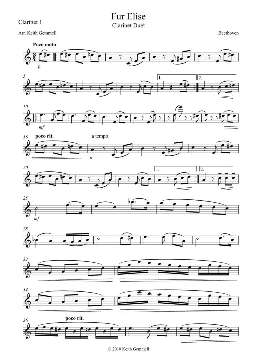 Fur Elise - Clarinet Duet Clarinet Duet scores gallery preview page 3