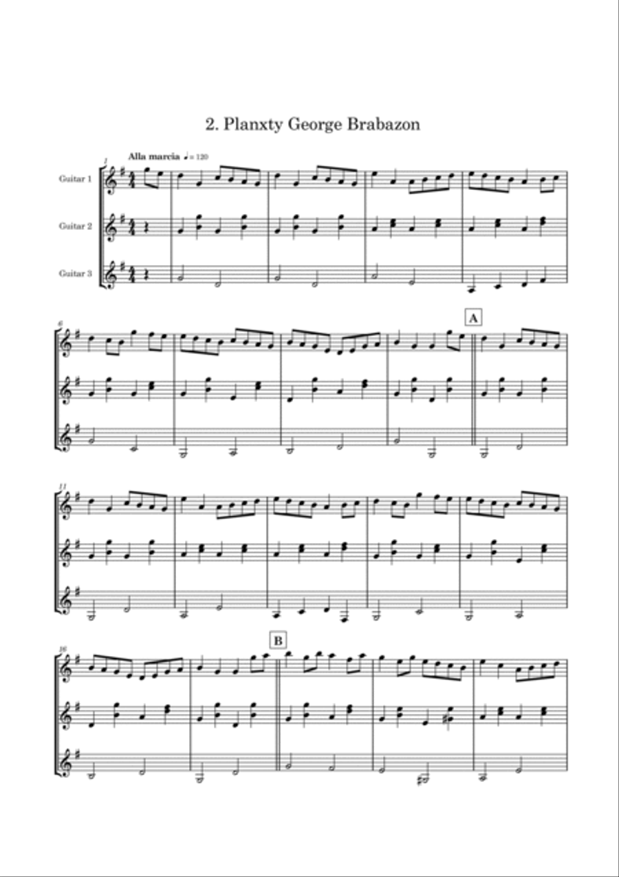 Planxty Three - 3 easy O'Carolan pieces for 3 guitars/large ensemble image number null