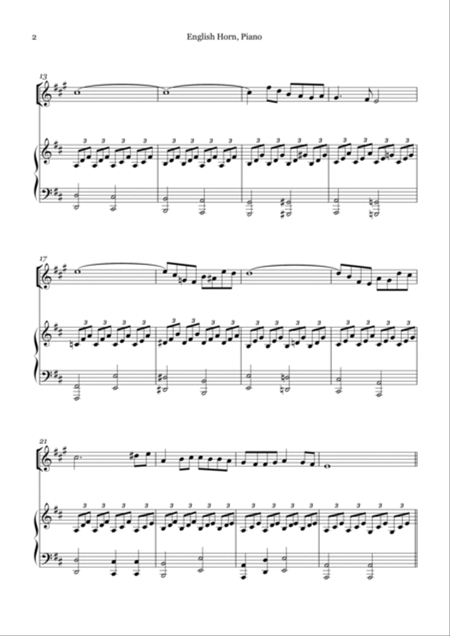 Bach - Air on The G String for English Horn and Piano (Easy Arrangement) Woodwind Ensemble scores gallery preview page 2