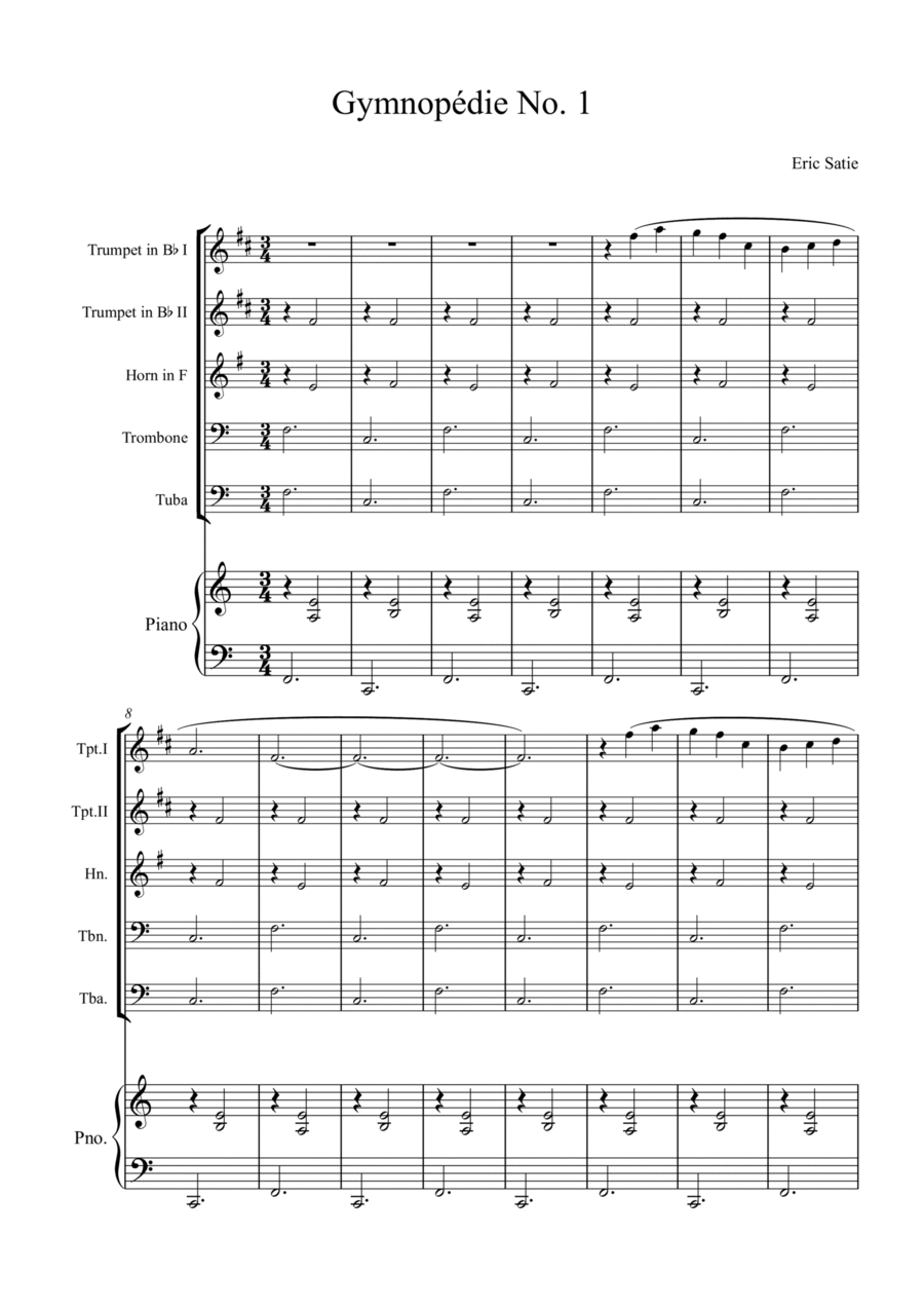 Gymnopédie No. 1 Brass Quintet scores gallery preview page 1