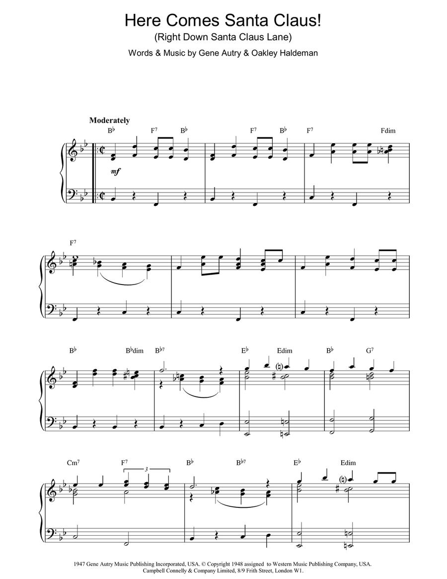 Here Comes Santa Claus Piano Solo scores gallery preview page 1