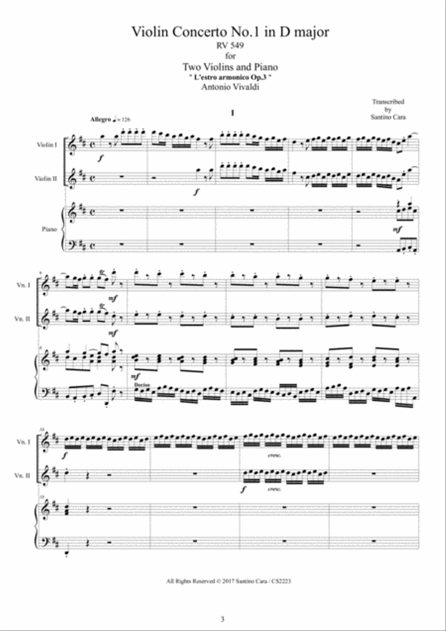 Vivaldi - L'Estro Armonico Op.3 - 12 Concertos for 2 Violins and Piano - Scores and Parts Violin scores gallery preview page 3
