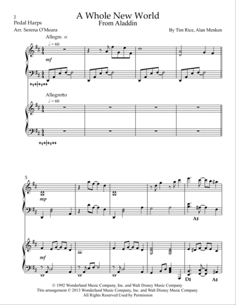 A Whole New World A Whole New World Pedal Harp scores gallery preview page 2