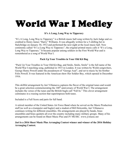 World War I (WWI) Medley for Concert Band image number null