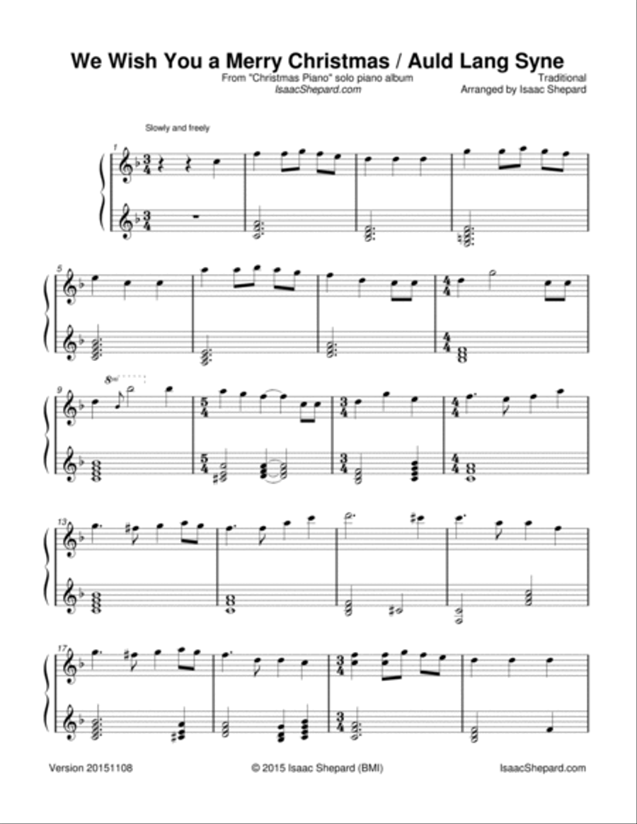 We Wish You a Merry Christmas / Auld Lang Syne Piano Solo scores gallery preview page 2
