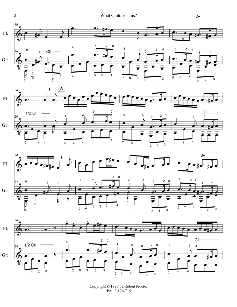What Child is This (Greensleeves) Duet for Flute and Guitar Flute scores gallery preview page 2