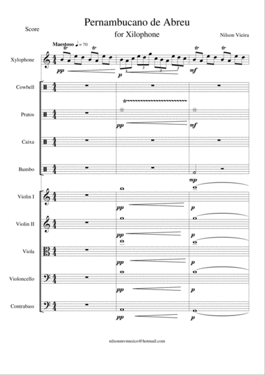 Pernambucano de Abreu - For Xylophone and Percussion and Strings - Brazilian music Large Ensemble scores gallery preview page 4