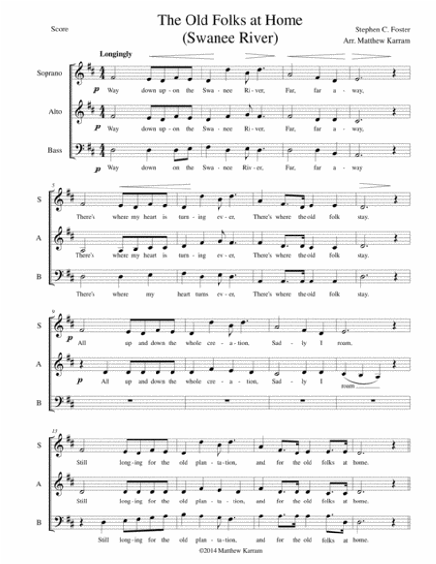 The Old Folks at Home - Swanee River 3-Part scores gallery preview page 1