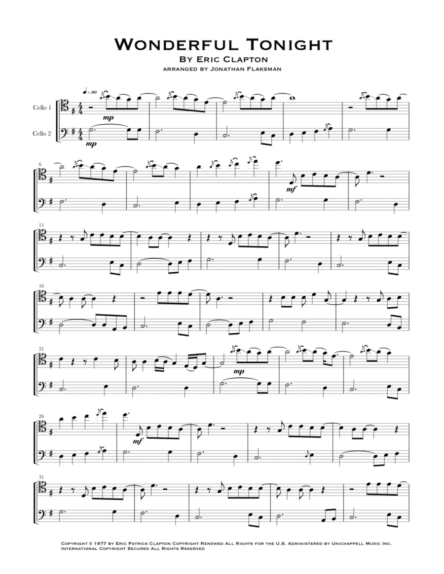 Wonderful Tonight String Duet scores gallery preview page 1