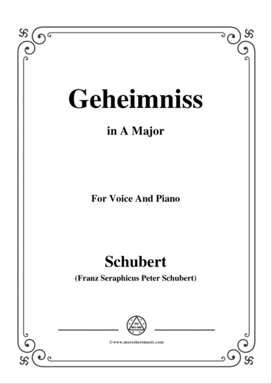 Schubert-Geheimniss(Mayrhofer),in A Major,for Voice&Piano Voice scores gallery preview page 1