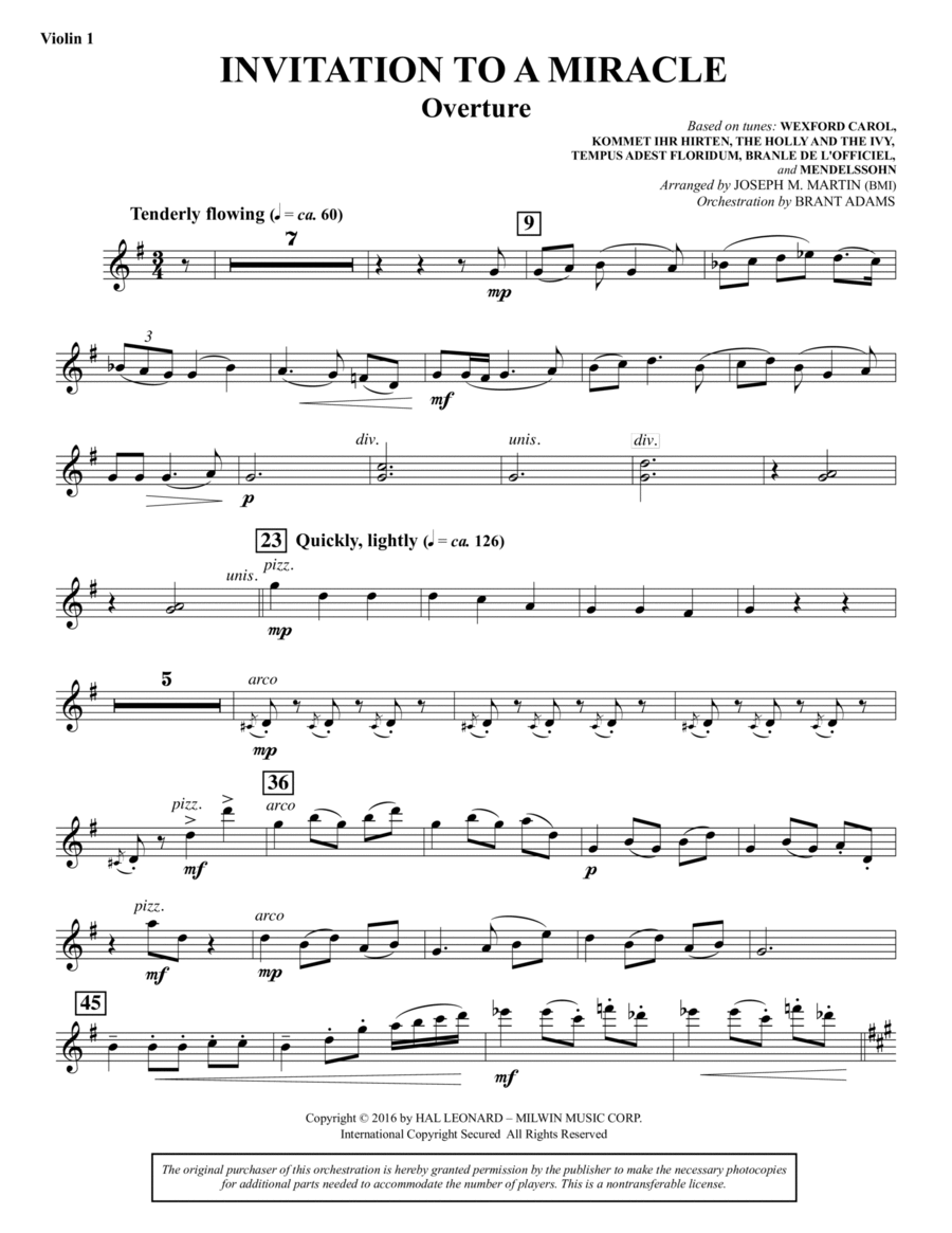 Invitation to a Miracle - Violin 1 Choir scores gallery preview page 1