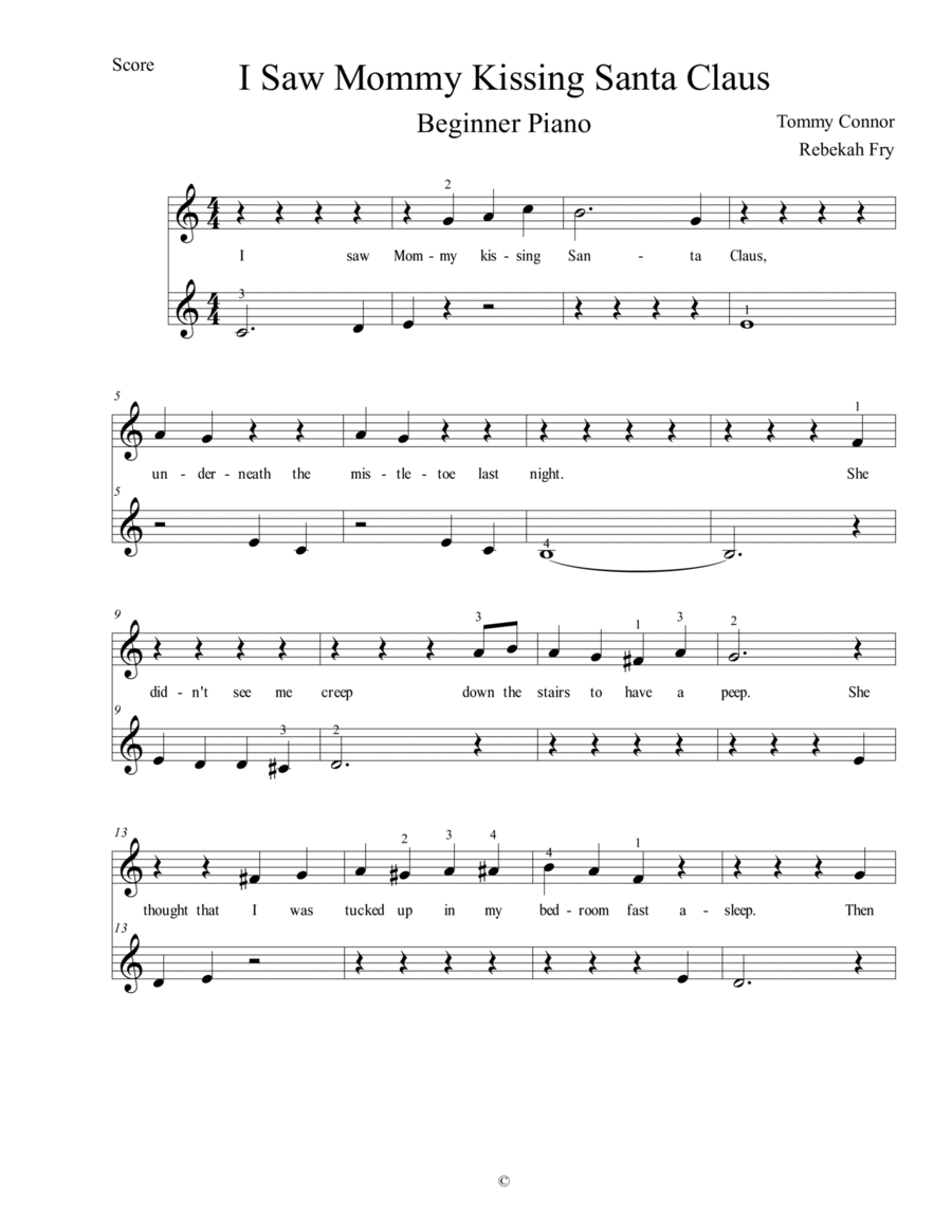 I Saw Mommy Kissing Santa Claus Easy Piano scores gallery preview page 1
