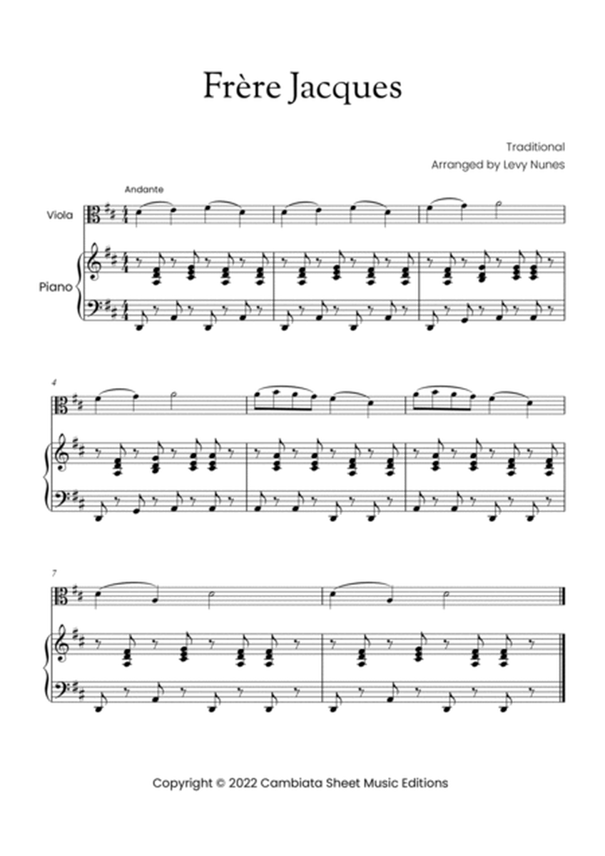 Frère Jacques - Solo viola and piano accompaniment (Easy) image number null