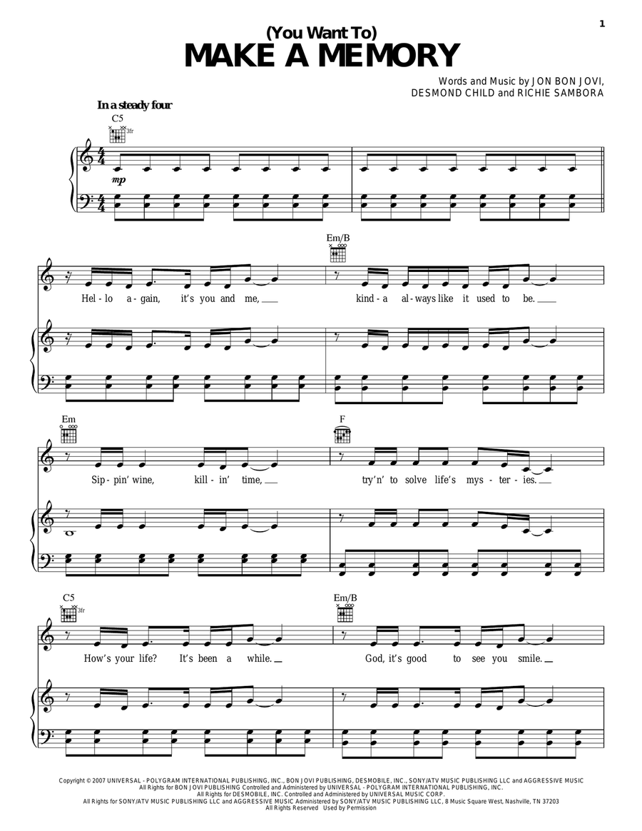 (You Want To) Make A Memory Piano, Vocal, Guitar scores gallery preview page 1