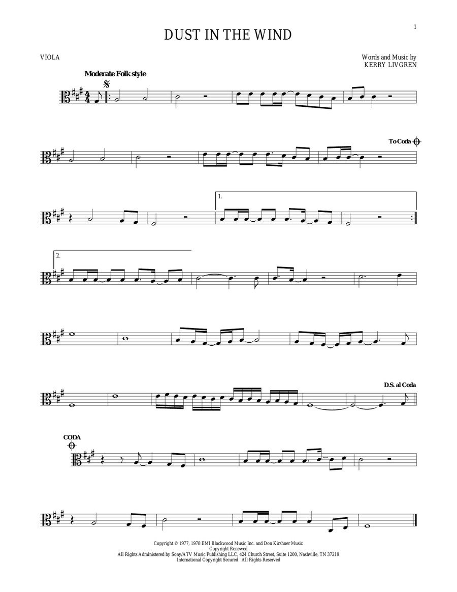 Dust In The Wind Viola Solo scores gallery preview page 1