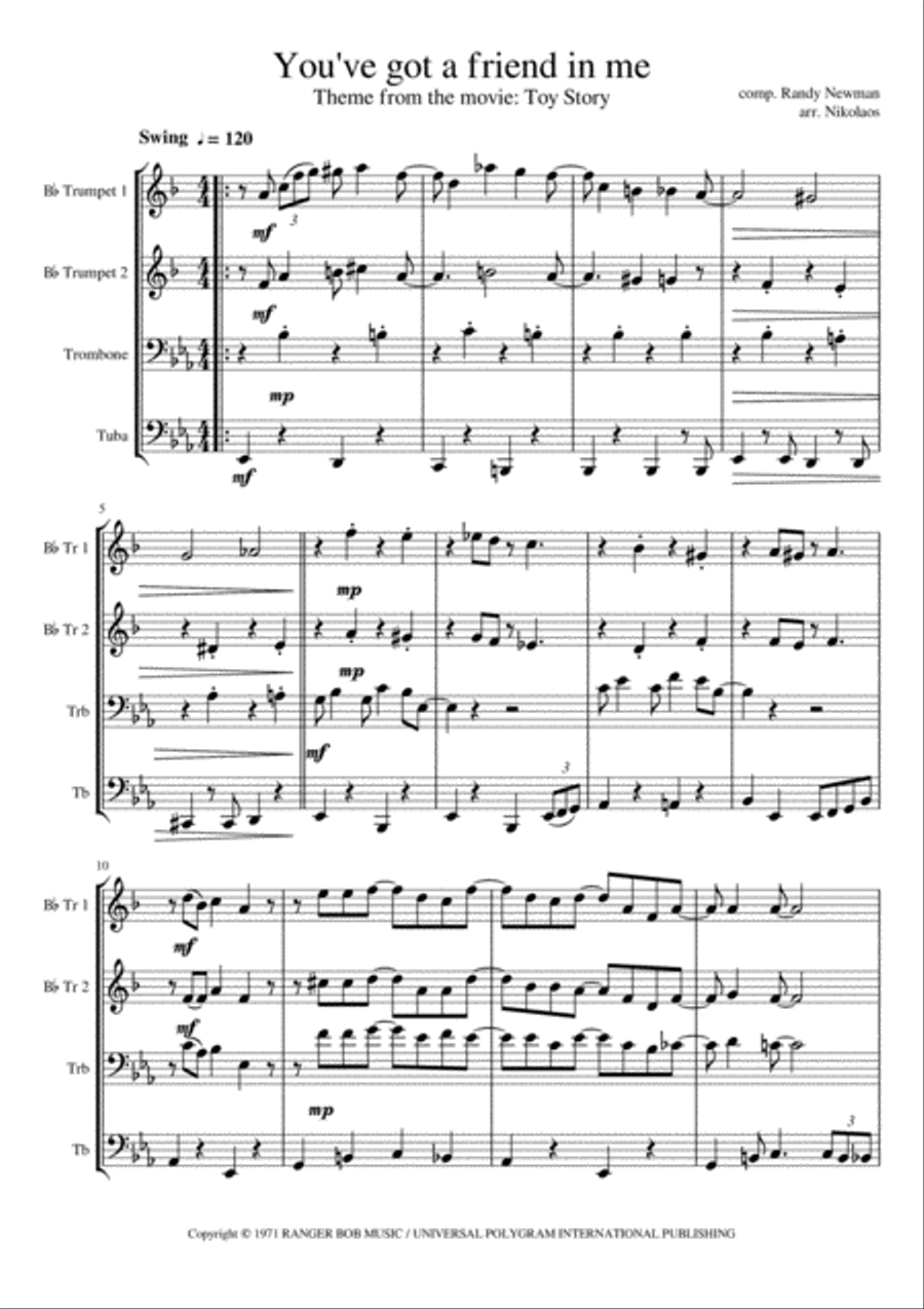 You've Got A Friend In Me Brass Ensemble scores gallery preview page 1