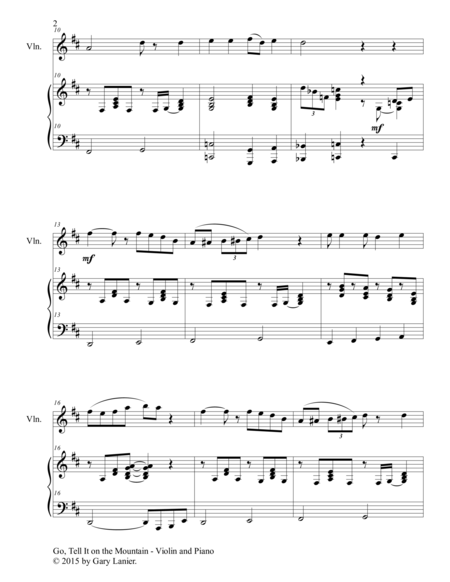 GO, TELL IT ON THE MOUNTAIN (Duet – Violin and Piano/Score and Parts) image number null