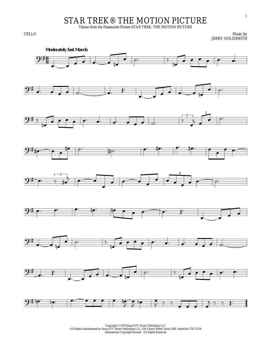 Star Trek The Motion Picture Cello Solo scores gallery preview page 1