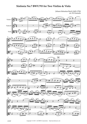 Sinfonia No.7 BWV.793 for Two Violins & Viola