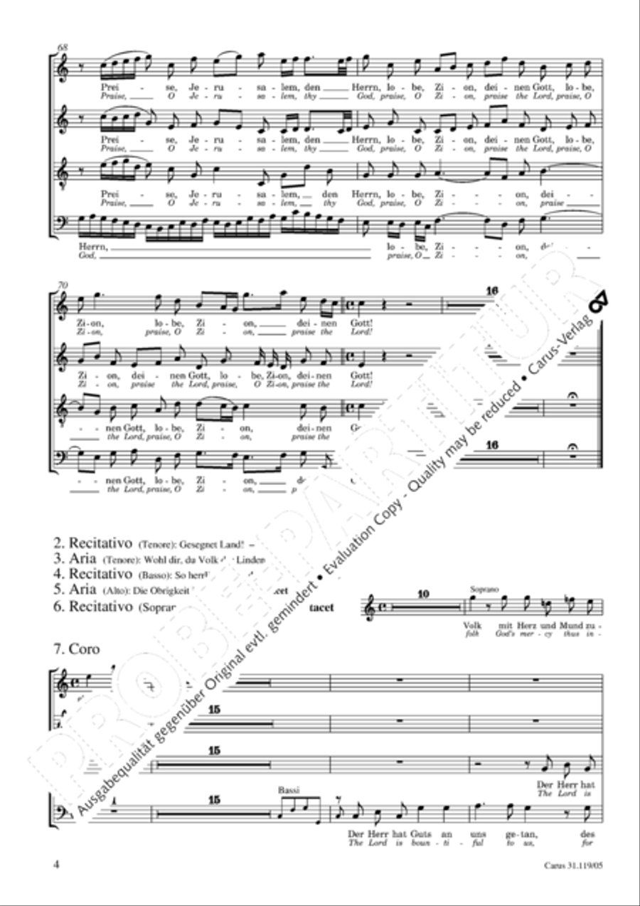 Praise the Lord, O Jerusalem (Preise, Jerusalem, den Herrn) 4-Part scores gallery preview page 5