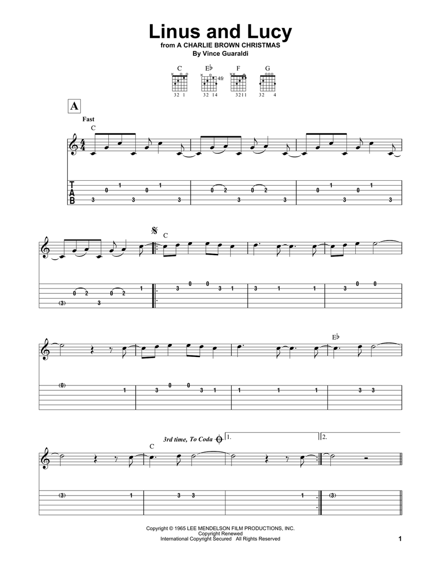 Linus And Lucy Electric Guitar scores gallery preview page 1