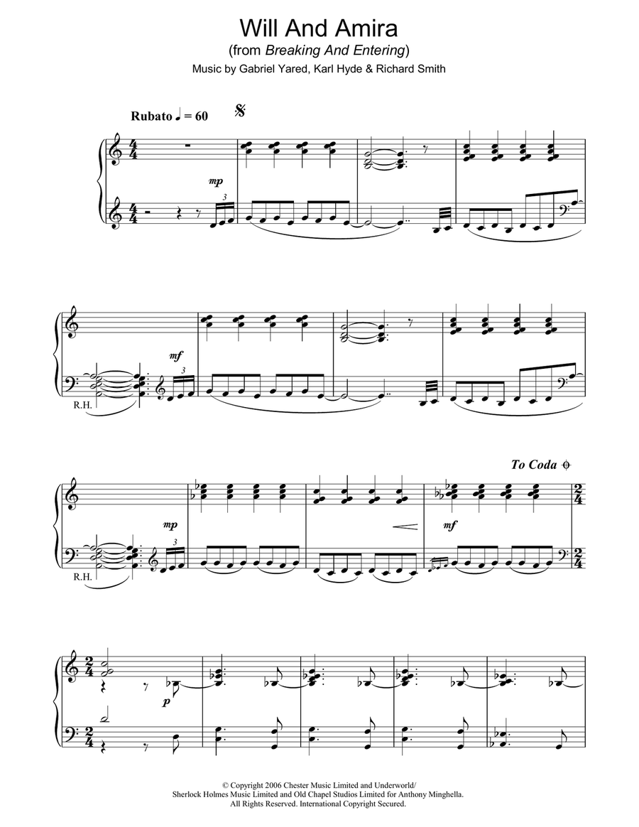 Will And Amira (from Breaking And Entering) Piano Solo scores gallery preview page 1
