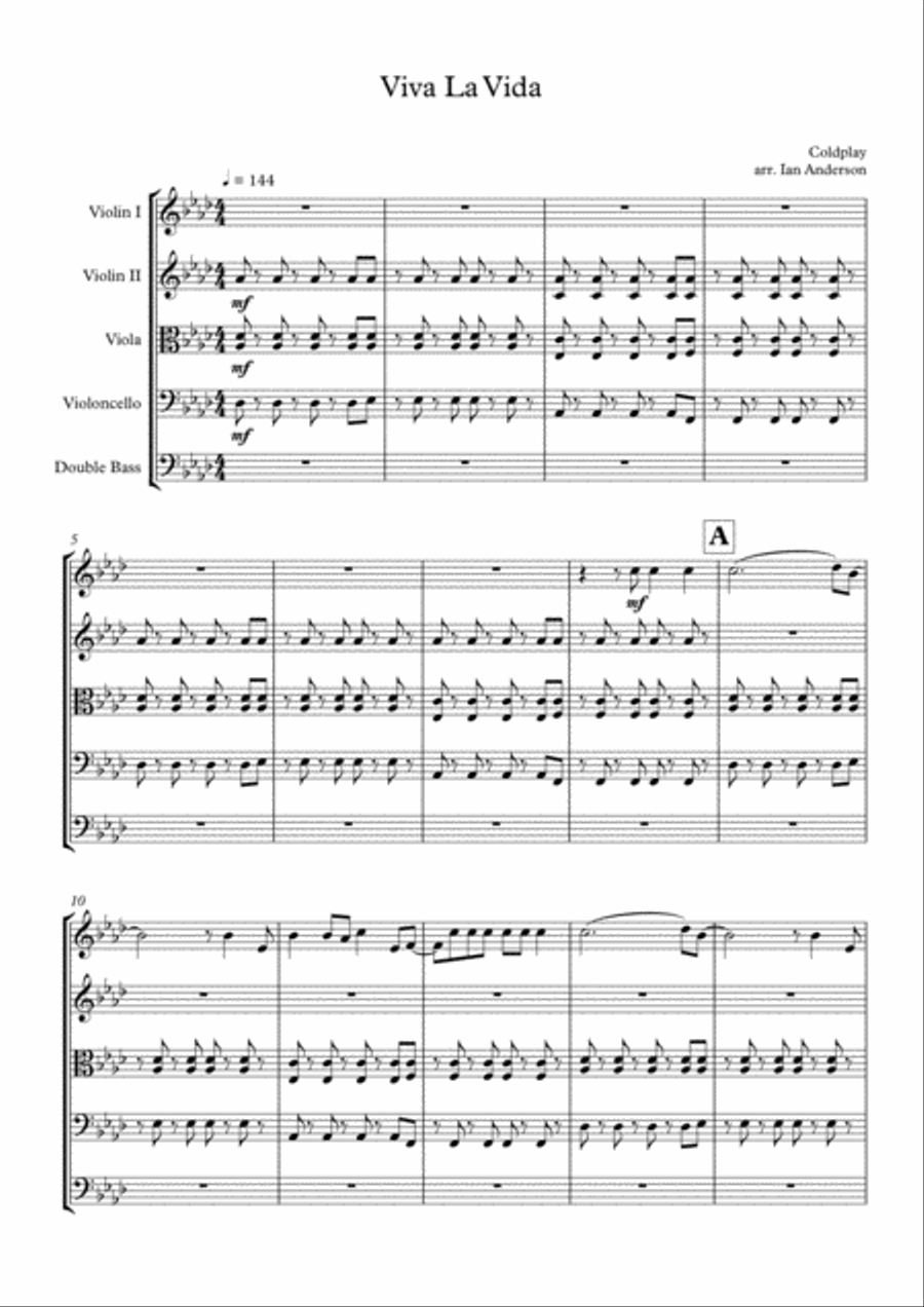 Viva La Vida String Quintet scores gallery preview page 1