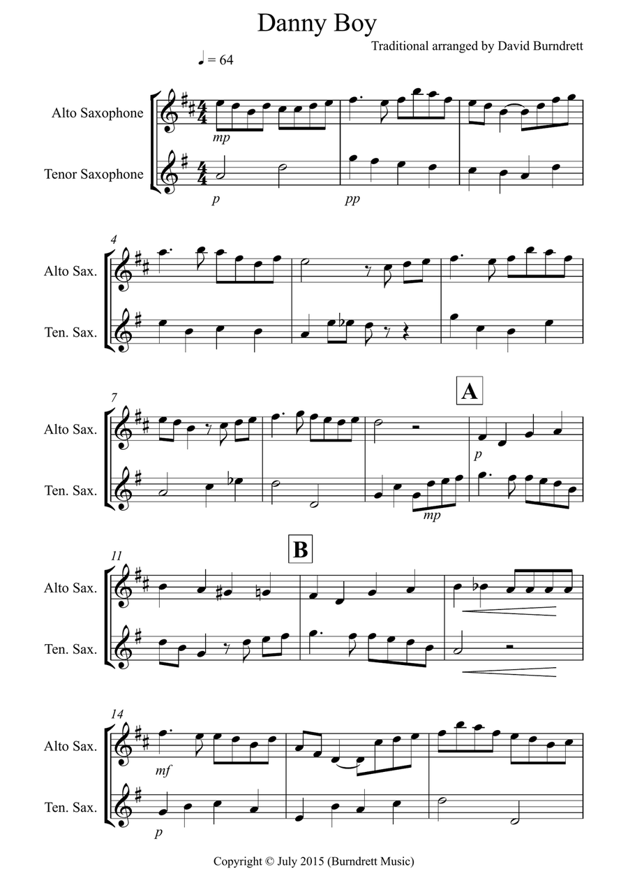 Danny Boy for Alto and Tenor Saxophone Duet Woodwind Duet scores gallery preview page 1