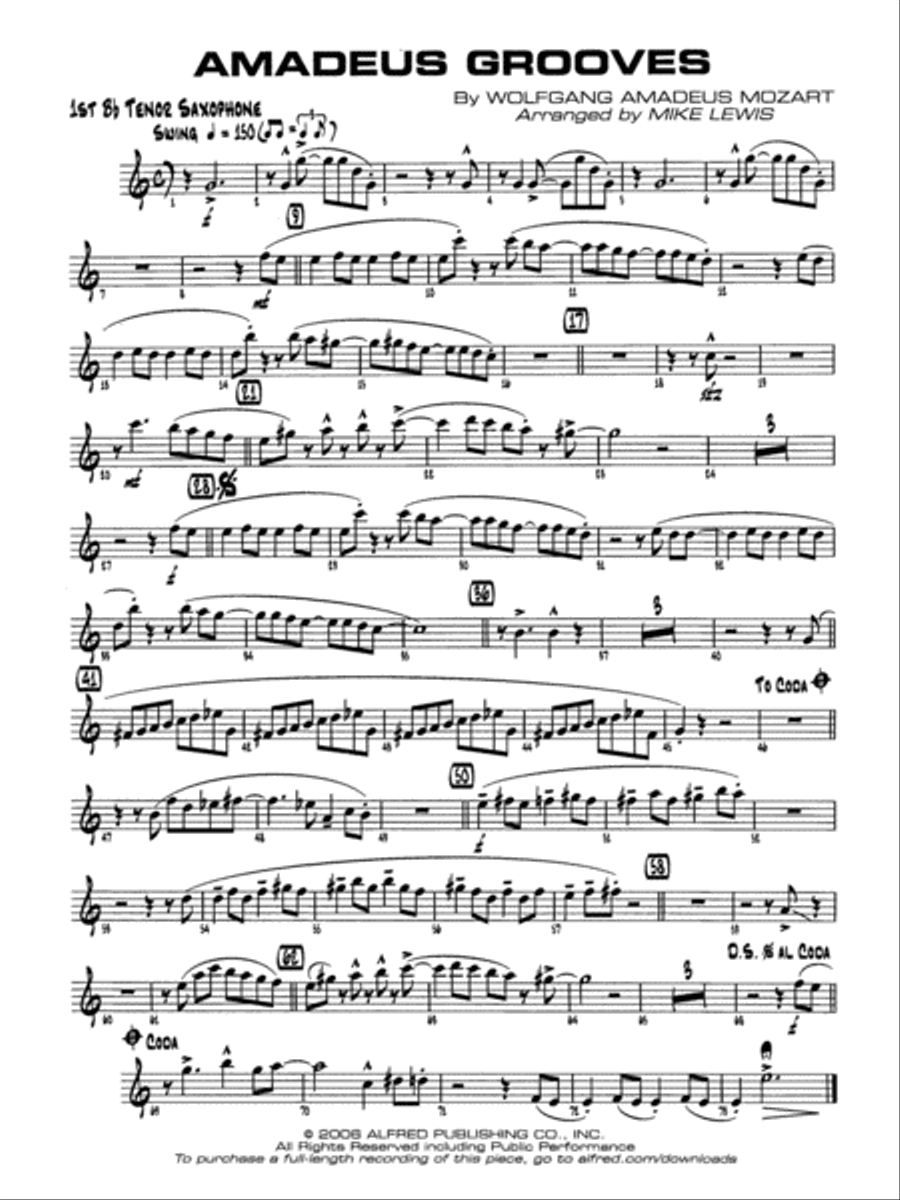 Amadeus Grooves: B-flat Tenor Saxophone Jazz Ensemble scores gallery preview page 1
