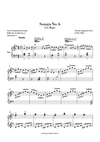 Arne - Presto from Sonata No. 6 in G Major - Intermediate image number null