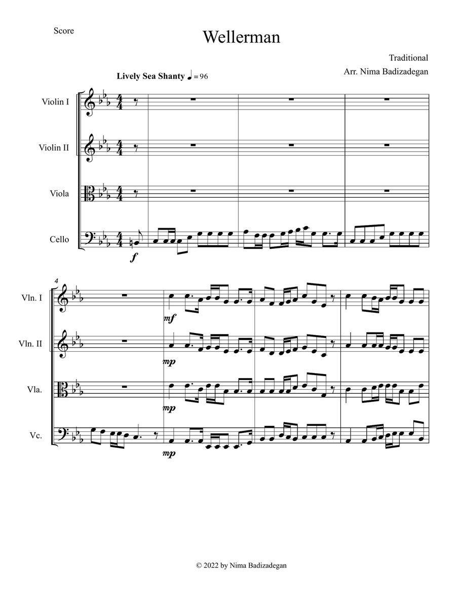The Wellerman by Traditional String Quartet - Digital Sheet Music