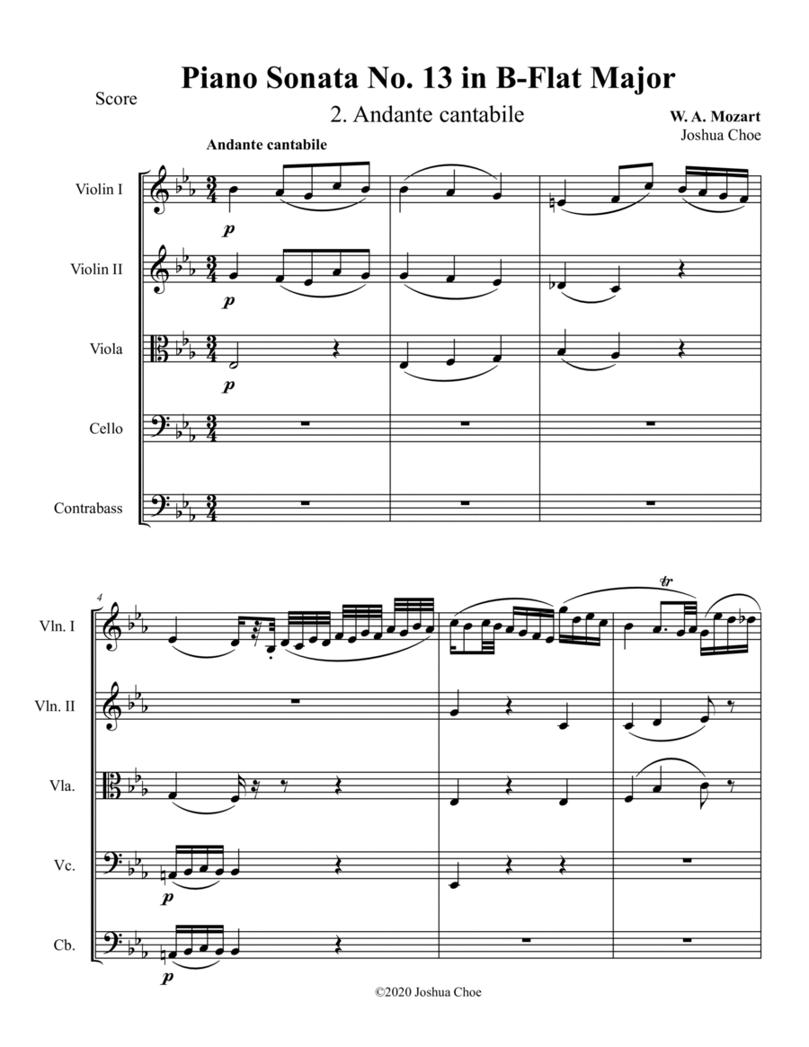 Piano Sonata No. 13, Movement 2 String Orchestra scores gallery preview page 1