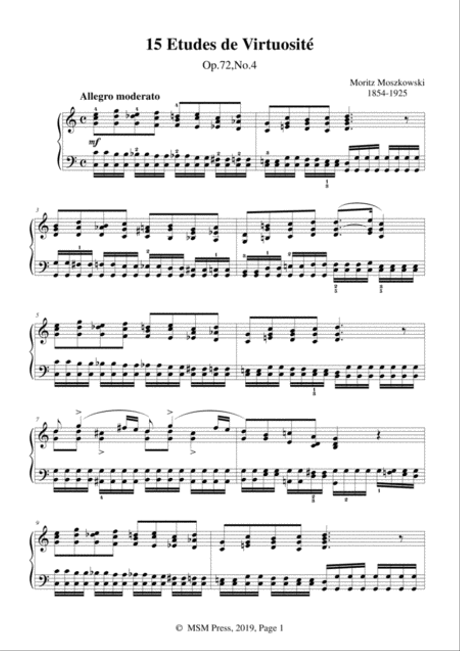 Moszkowski-15 Etudes de Virtuosité,Op.72,No.4,Allegro moderato in C Major Piano Method scores gallery preview page 3