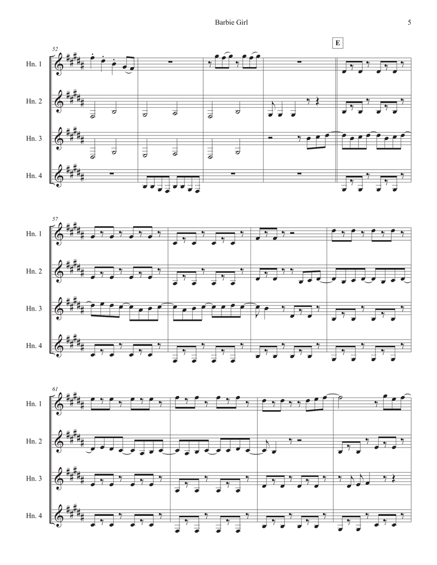 Barbie Girl Brass Quartet scores gallery preview page 5