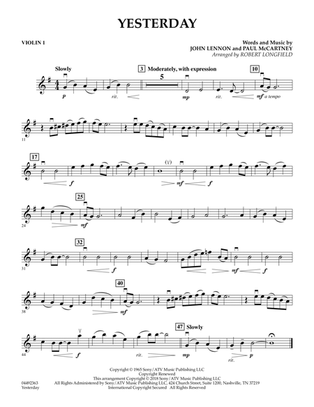 Yesterday (arr. Robert Longfield) - Violin 1