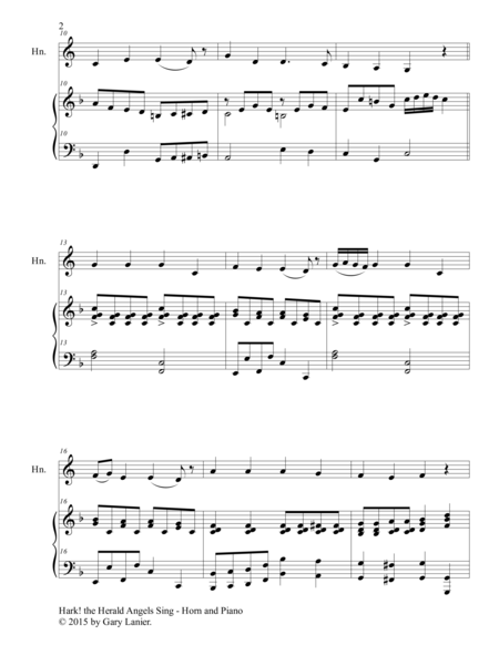 HARK! THE HERALD ANGELS SING (Duet – Horn in F and Piano/Score and Parts) image number null