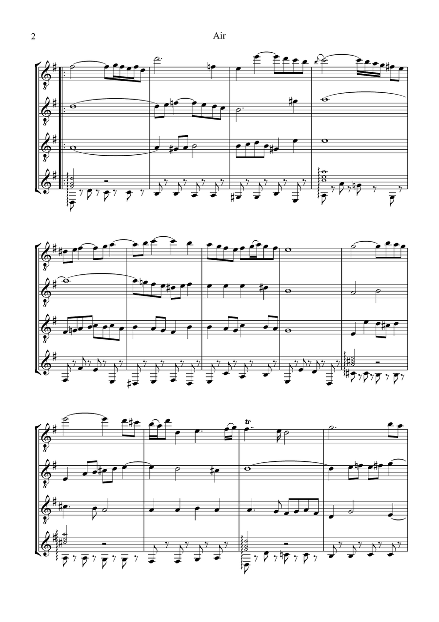 Air (on the G string) BWV 1068 for guitar quartet Guitar Ensemble scores gallery preview page 2