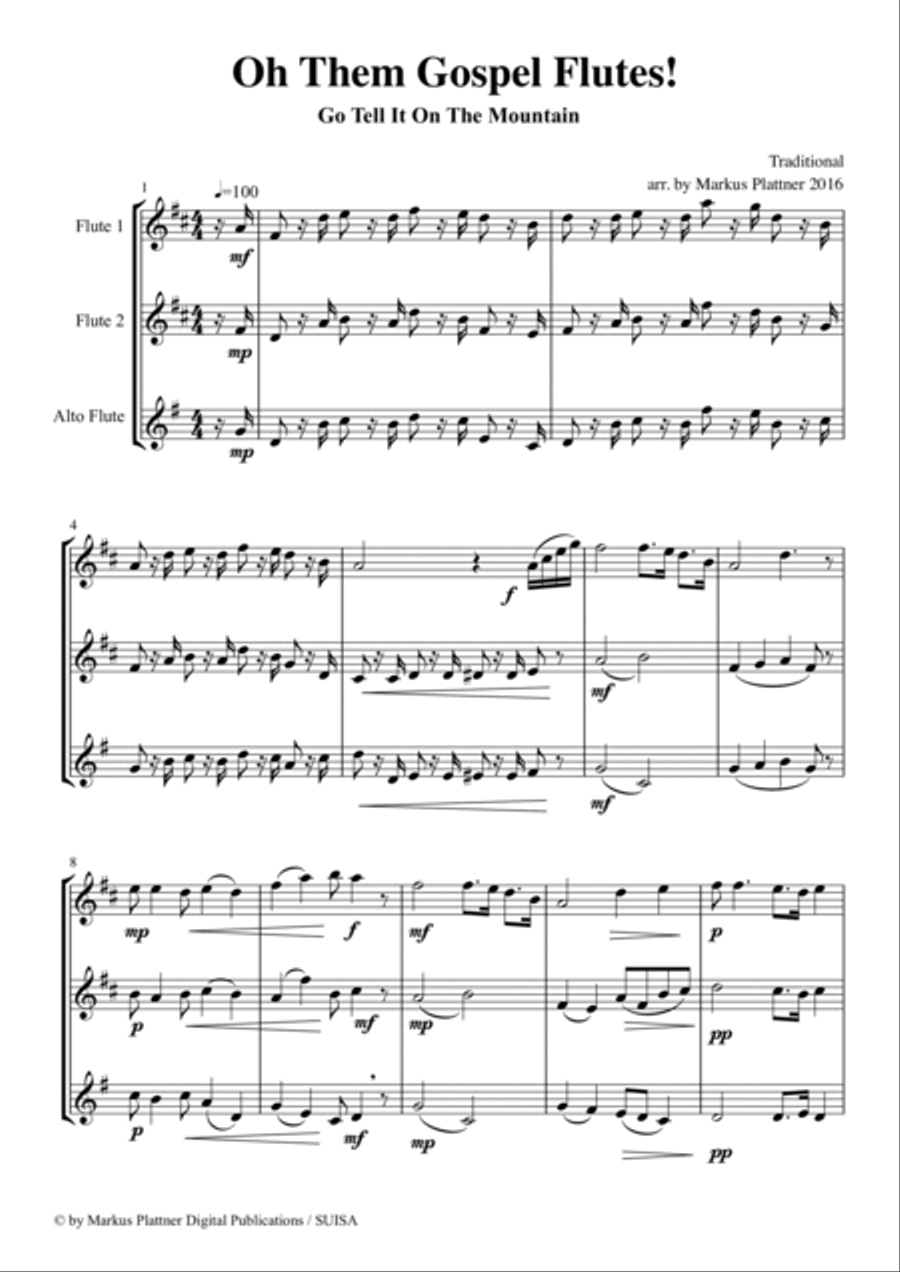 ‘Go Tell It On The Mountain’ for Flute Trio (2 flutes and alto flute) Flute Trio scores gallery preview page 3