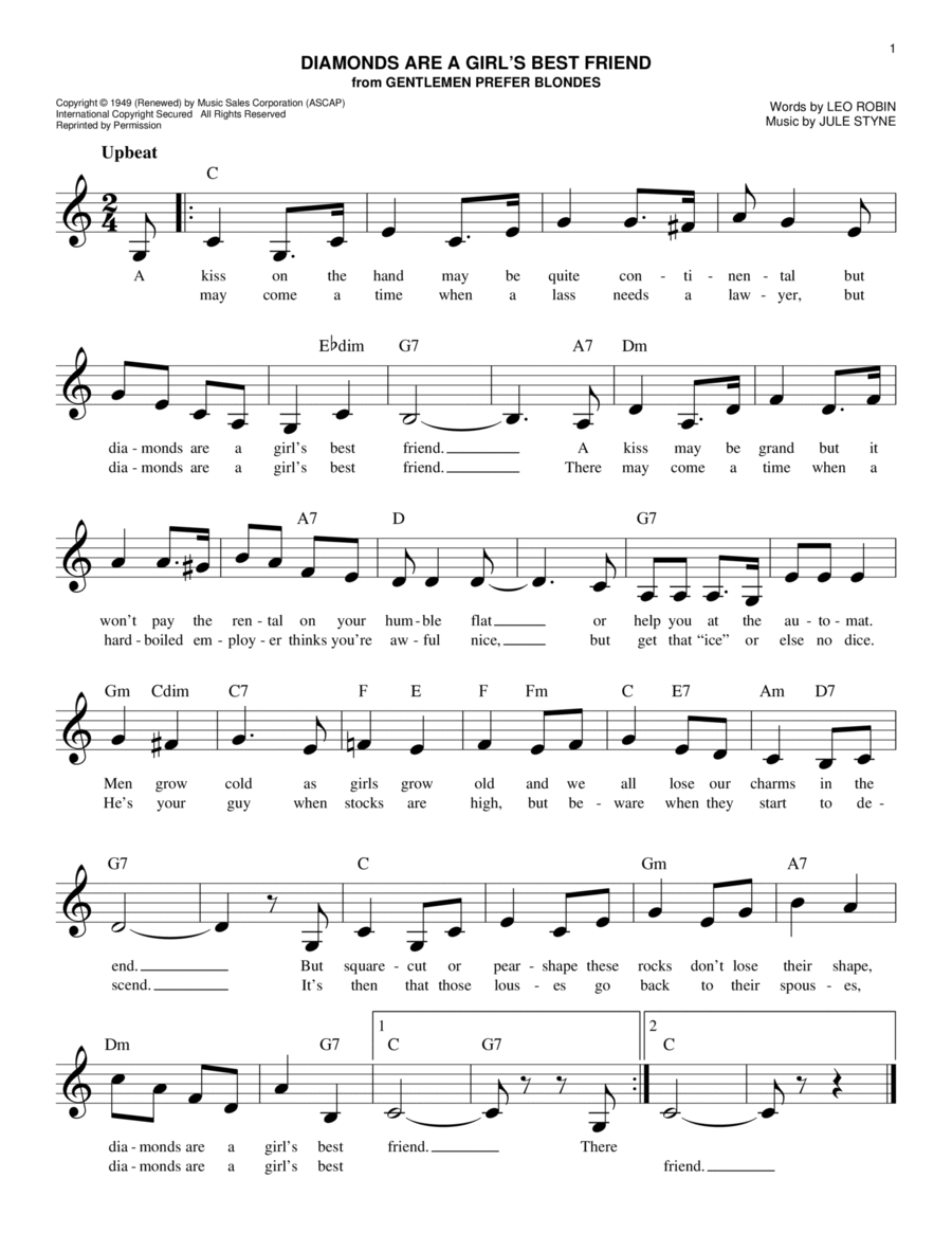 Diamonds Are A Girl's Best Friend Piano scores gallery preview page 1