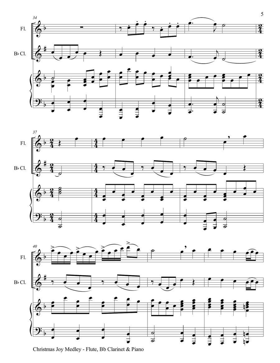 CHRISTMAS JOY MEDLEY (Trio – Flute, Bb Clarinet & Piano with Parts) Woodwind Duet scores gallery preview page 6
