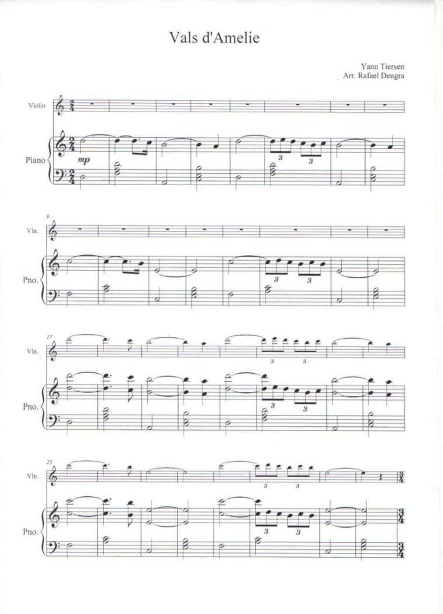 La Valse D'amelie Violin Solo scores gallery preview page 1